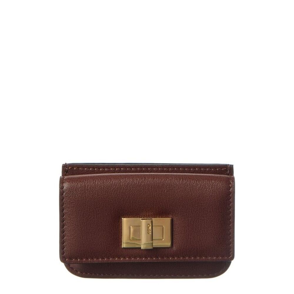 Fendi Way Leather Card Holder, Brown